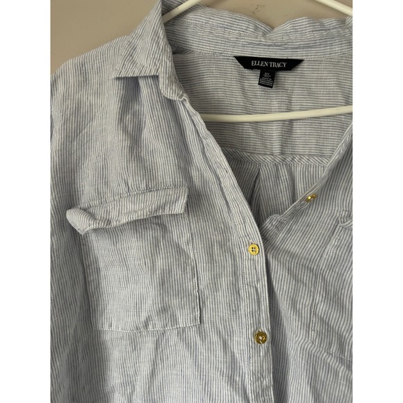Ellen Tracy Striped Linen Blend Button Up Shirt Top Womens L Coastal Nautical - Picture 3 of 7